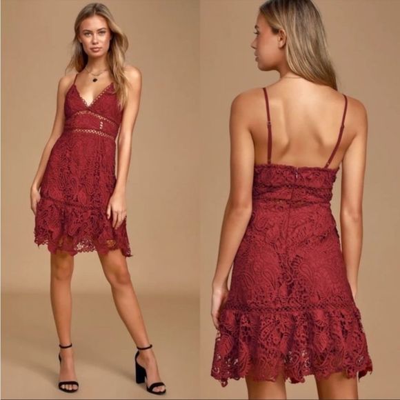 Lulus Dearly Beloved Deep Red Crochet Lace Dress Medium - Picture 1 of 11